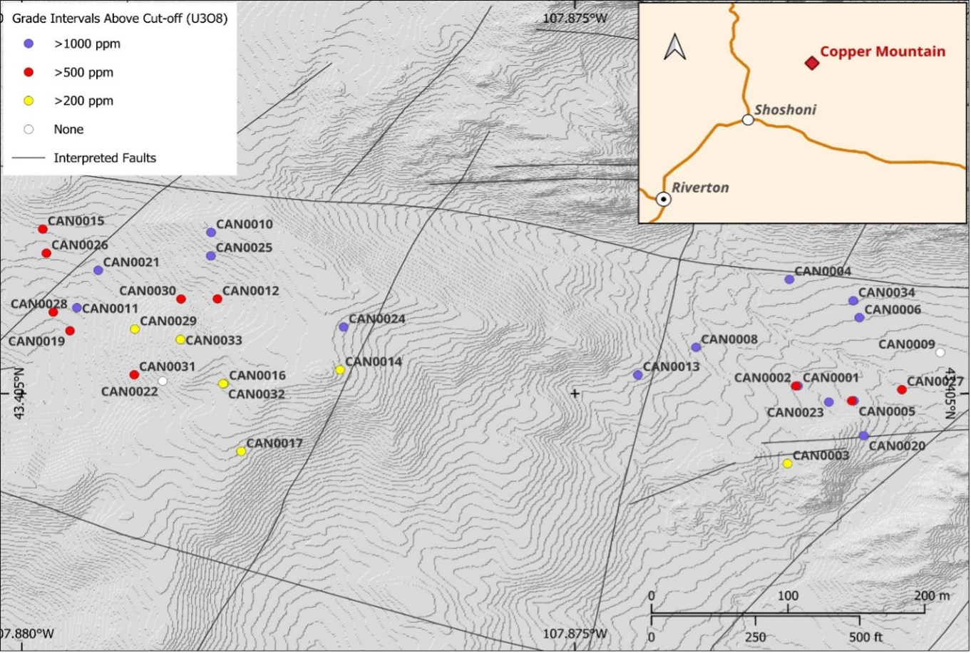 figure-1-map-of-completed-boreholes-and-grade-above-cut-off figure-1-map-of-completed-boreholes-and-grade-above-cut-off